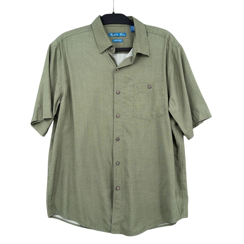 Batik Bay Button Front Mens L Rayon Polyester Green